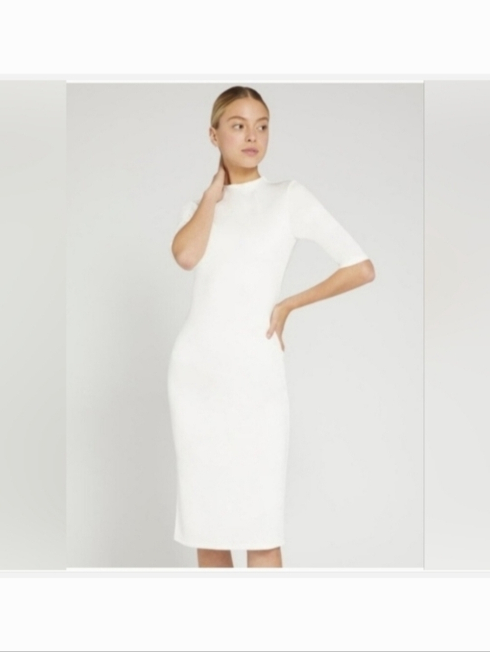 Alice + Olivia Delora Fitted Mock Neck Dress in Off White Size 8 - Picture 7 of 13